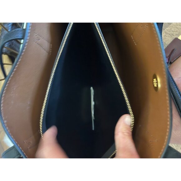 Tory Burch Walker Robinson Black Leather Tote Bag With Burgundy Tag & Gold Hardw - Picture 8 of 11